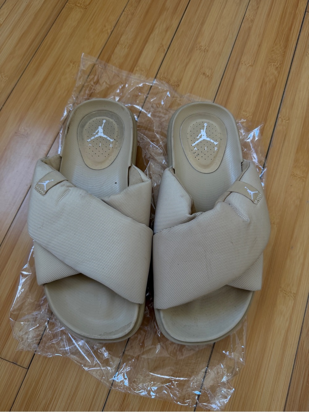 Jordan Neutral Beige Crisscross Slide Sandals